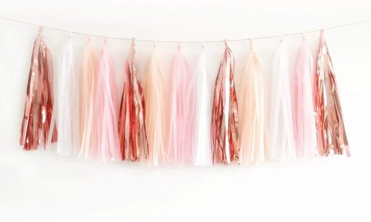 20PCS Shiny Tassel Garland Tissue Paper Tassel Banner,Table Decor,Tassels Party Decor Supplies - Rose Gold,Peach Color,Light Pink,White